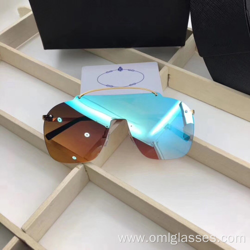 Goggle Rimless Sunglasses with Colorful Lens